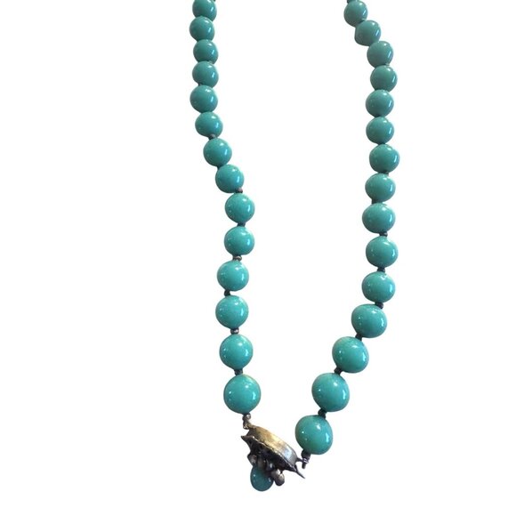 Far East Jade By Haskell 1960s Jade Necklace 14KT Box Clasp 15" L Silk Cording - Picture 8 of 9